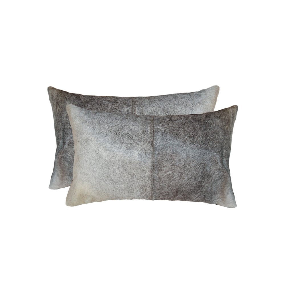 Set of Two 12" X 20" Gray Cowhide Throw Pillow