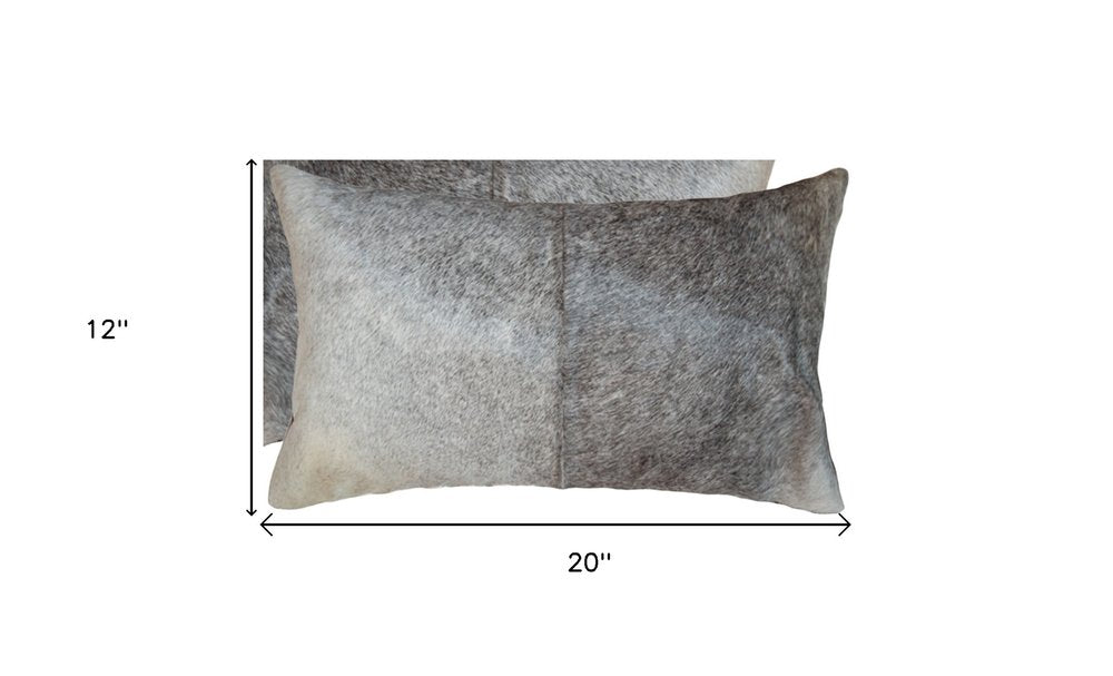 Set of Two 12" X 20" Gray Cowhide Throw Pillow
