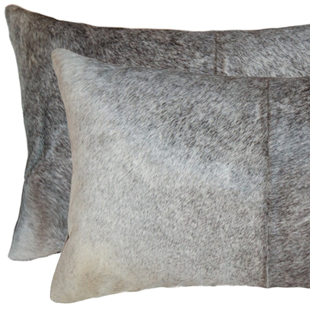 Set of Two 12" X 20" Gray Cowhide Throw Pillow