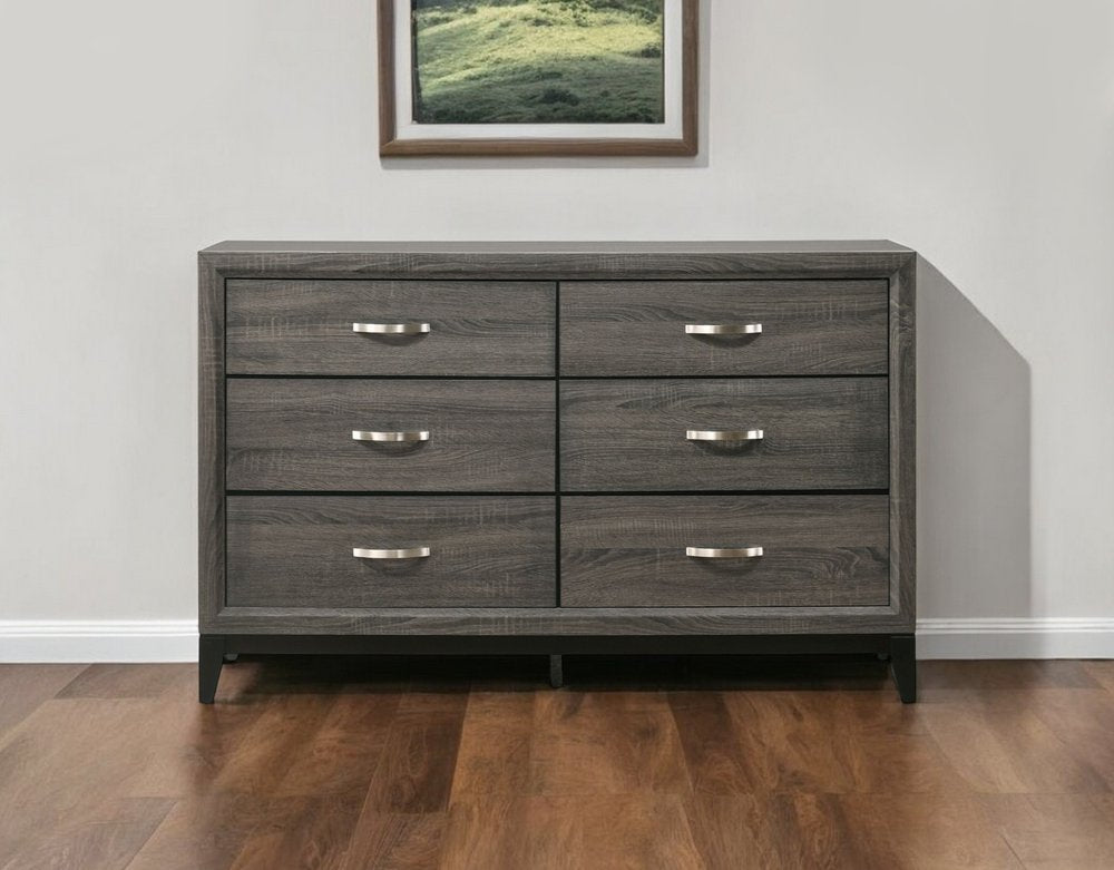 Cómoda doble gris de seis cajones de 58"