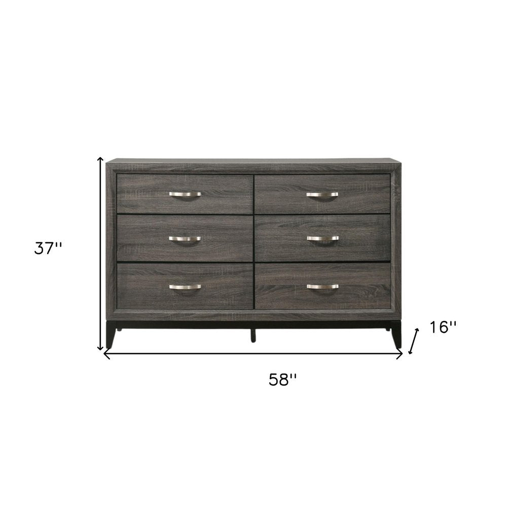 Cómoda doble gris de seis cajones de 58"