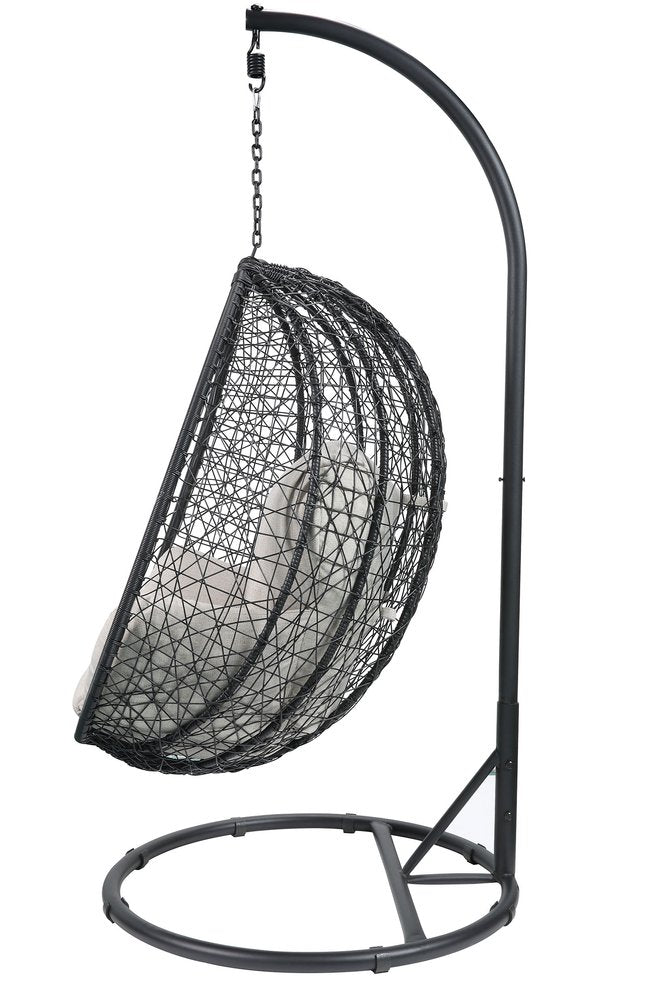Sillón columpio de metal negro de 38" con cojín beige