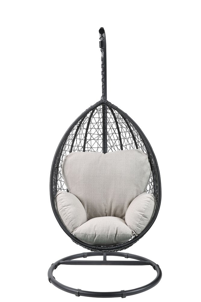 Sillón columpio de metal negro de 38" con cojín beige