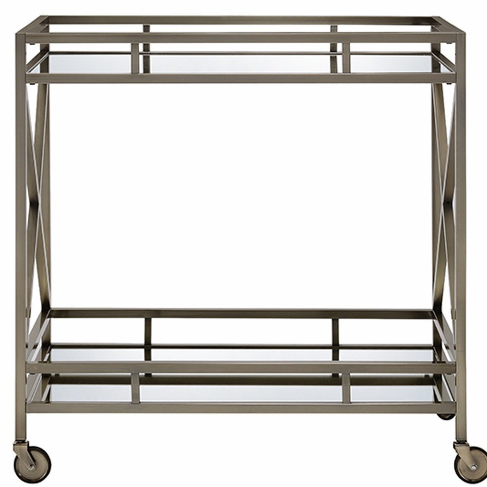 Carrito de servicio de metal de latón antiguo de 34" x 20" x 35"