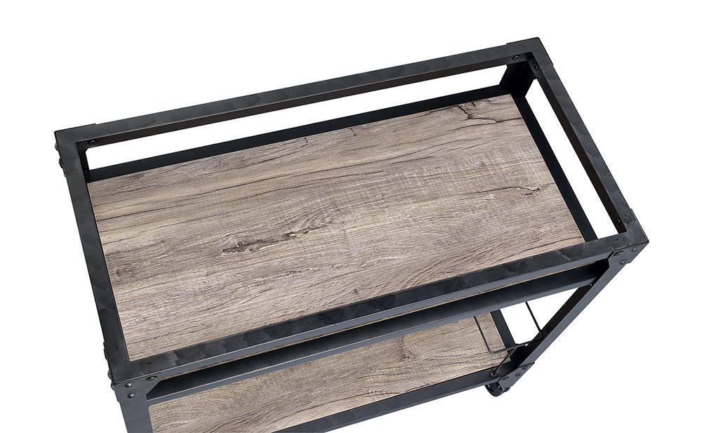 Mesa de preparación con ruedas de 81 cm, color negro y natural, con espacio de almacenamiento