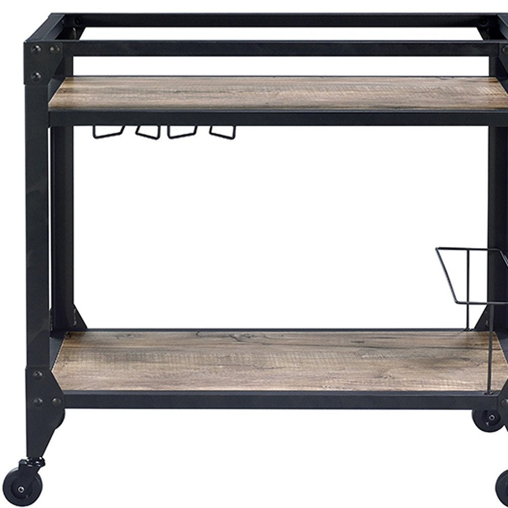 Mesa de preparación con ruedas de 81 cm, color negro y natural, con espacio de almacenamiento