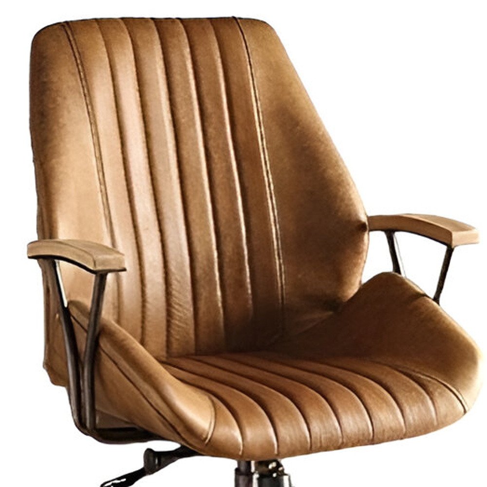 Silla de oficina giratoria ajustable de cuero sintético en color café y negro