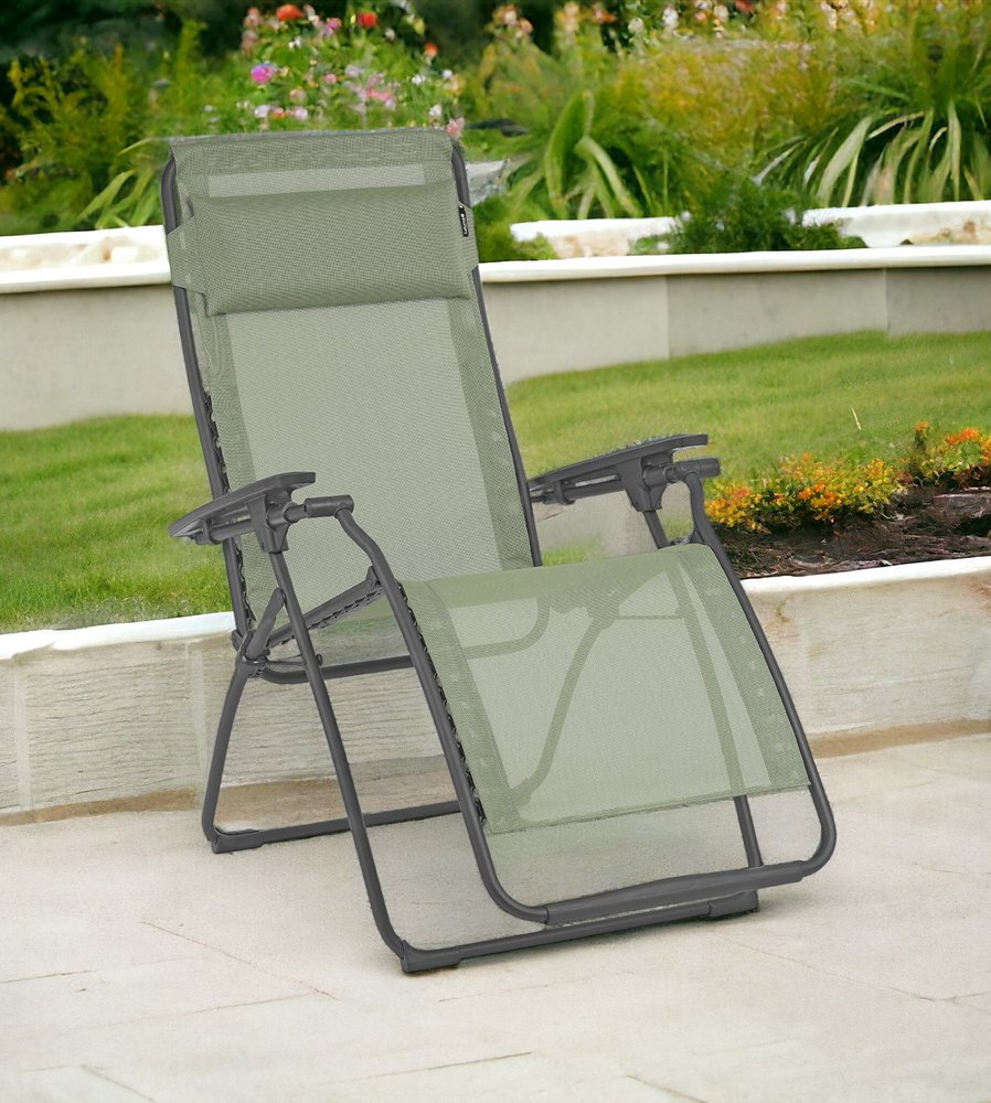Silla de exterior de gravedad cero de acero verde de 71 cm con cojín verde