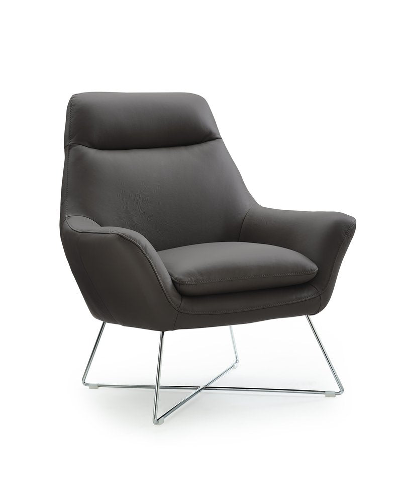 33" Gray and Silver Italian Leather Tufted Arm Chair