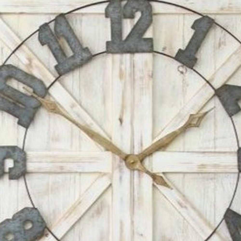 Square Distressed Wood And Metal Wall Clock