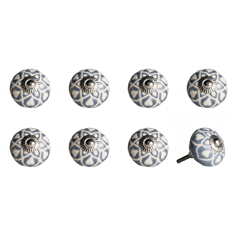 1.5" X 1.5" X 1.5" Hues Of White Navy And Silver Knobs 8 Pack