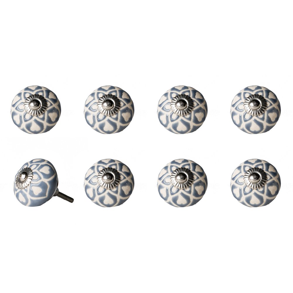 1.5" X 1.5" X 1.5" Hues Of White Navy And Silver Knobs 8 Pack