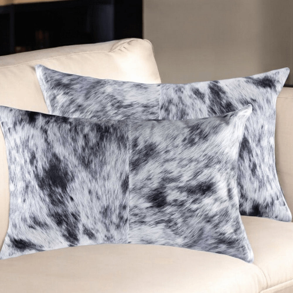 Set of Two 12" X 20" Gray Cowhide Throw Pillow