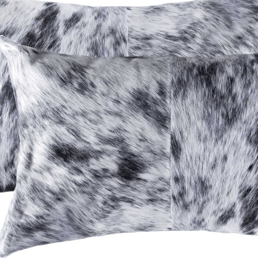 Set of Two 12" X 20" Gray Cowhide Throw Pillow