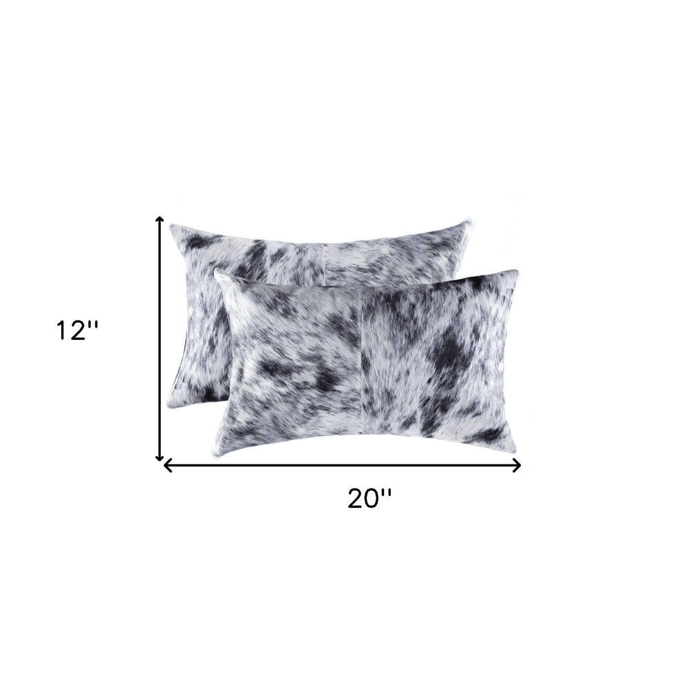 Set of Two 12" X 20" Gray Cowhide Throw Pillow