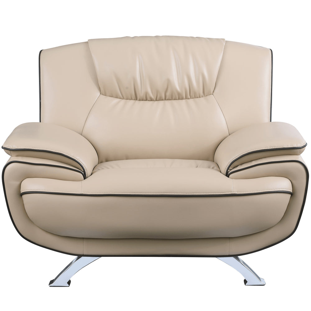 47" Beige And Silver Leather Match Club Chair