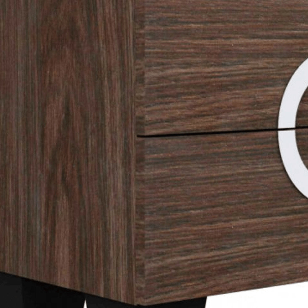 Mesita de noche de madera manufacturada con espejo, color marrón, de 18" y dos cajones
