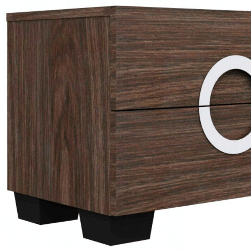Mesita de noche de madera manufacturada con espejo, color marrón, de 18" y dos cajones