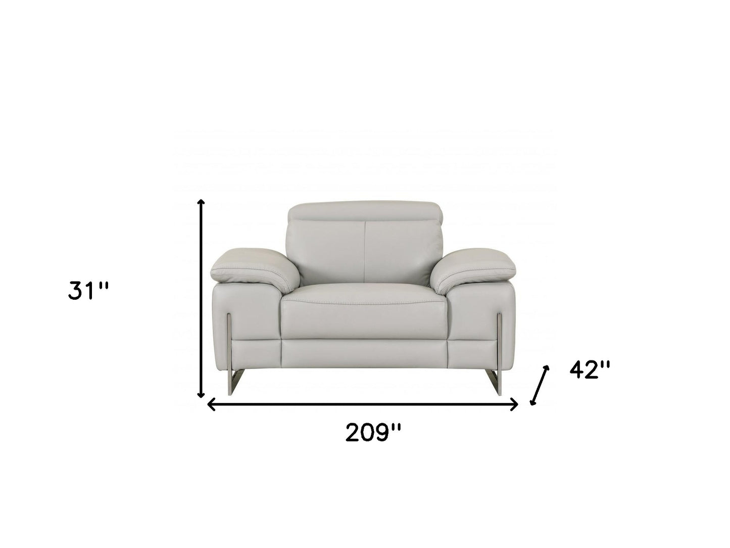 Three Piece Indoor Light Gray Italian Leather Six Person Seating Set