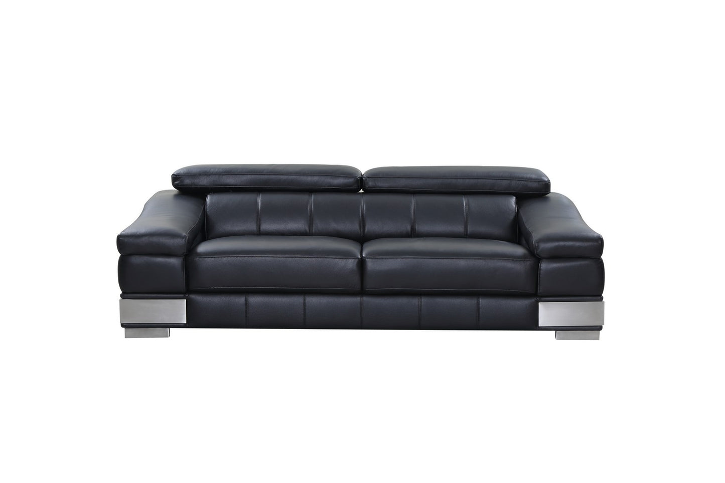 87" Blue Italian Leather Sofa With Silver Legs