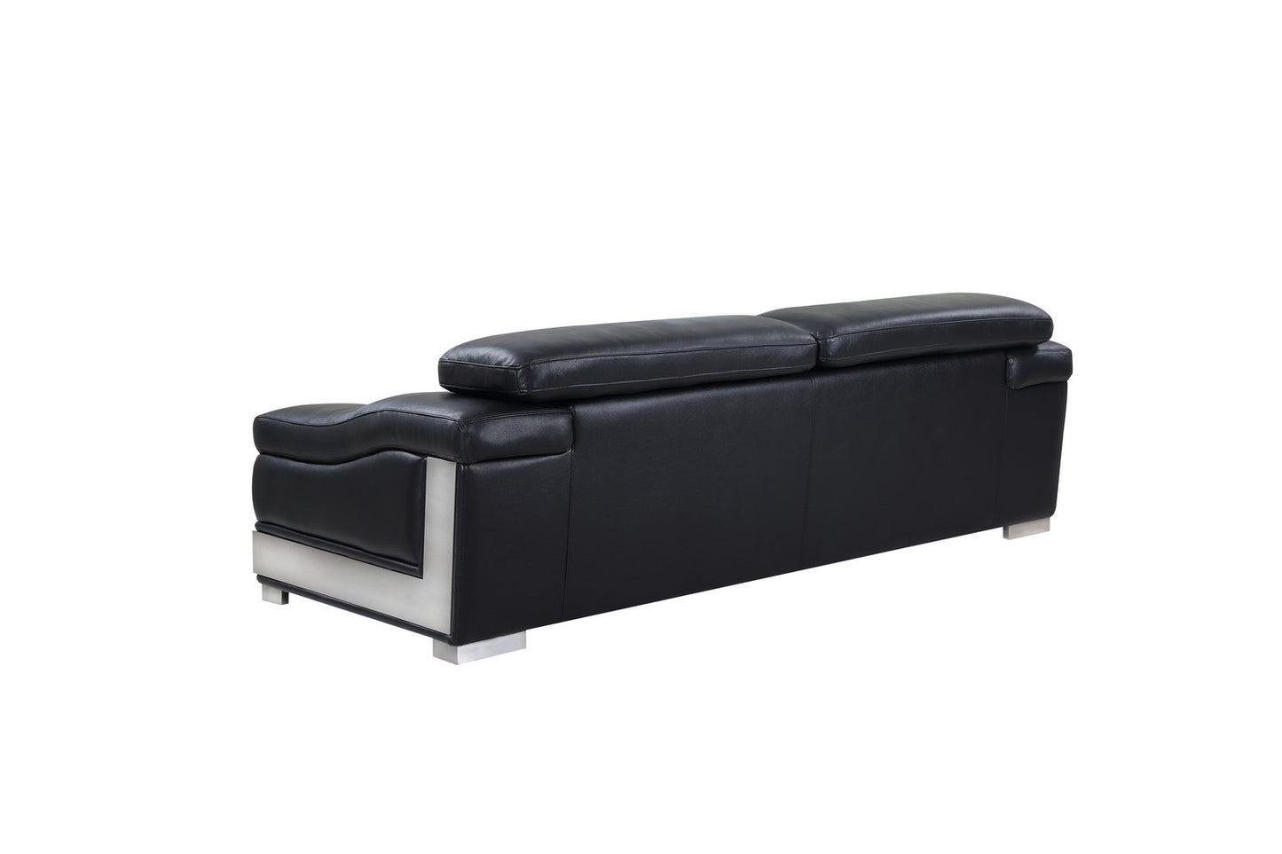 87" Blue Italian Leather Sofa With Silver Legs