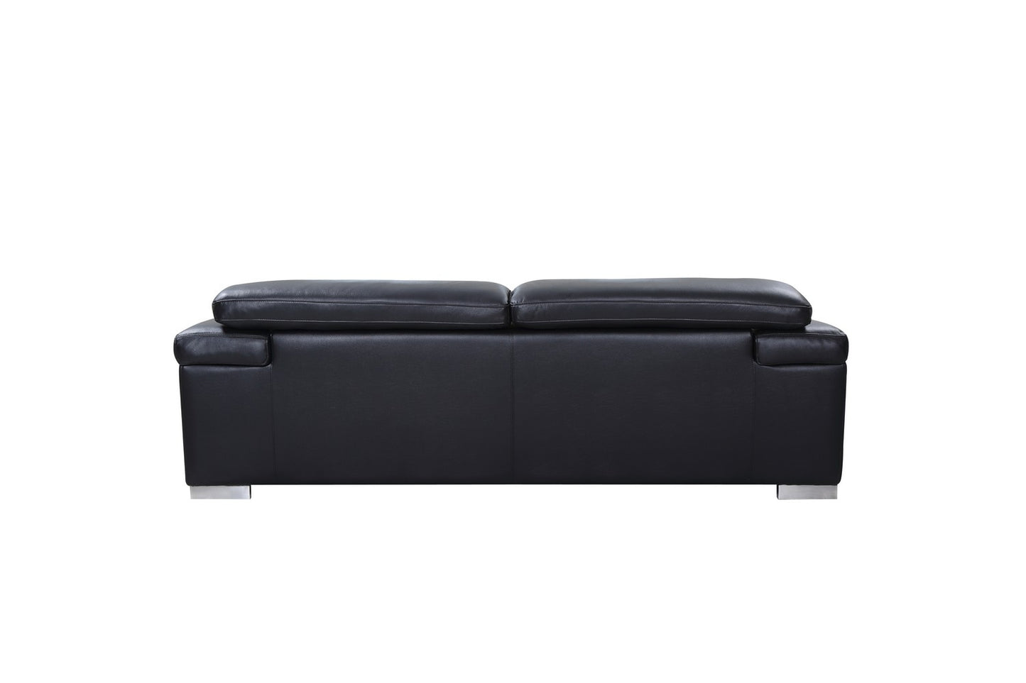 87" Blue Italian Leather Sofa With Silver Legs