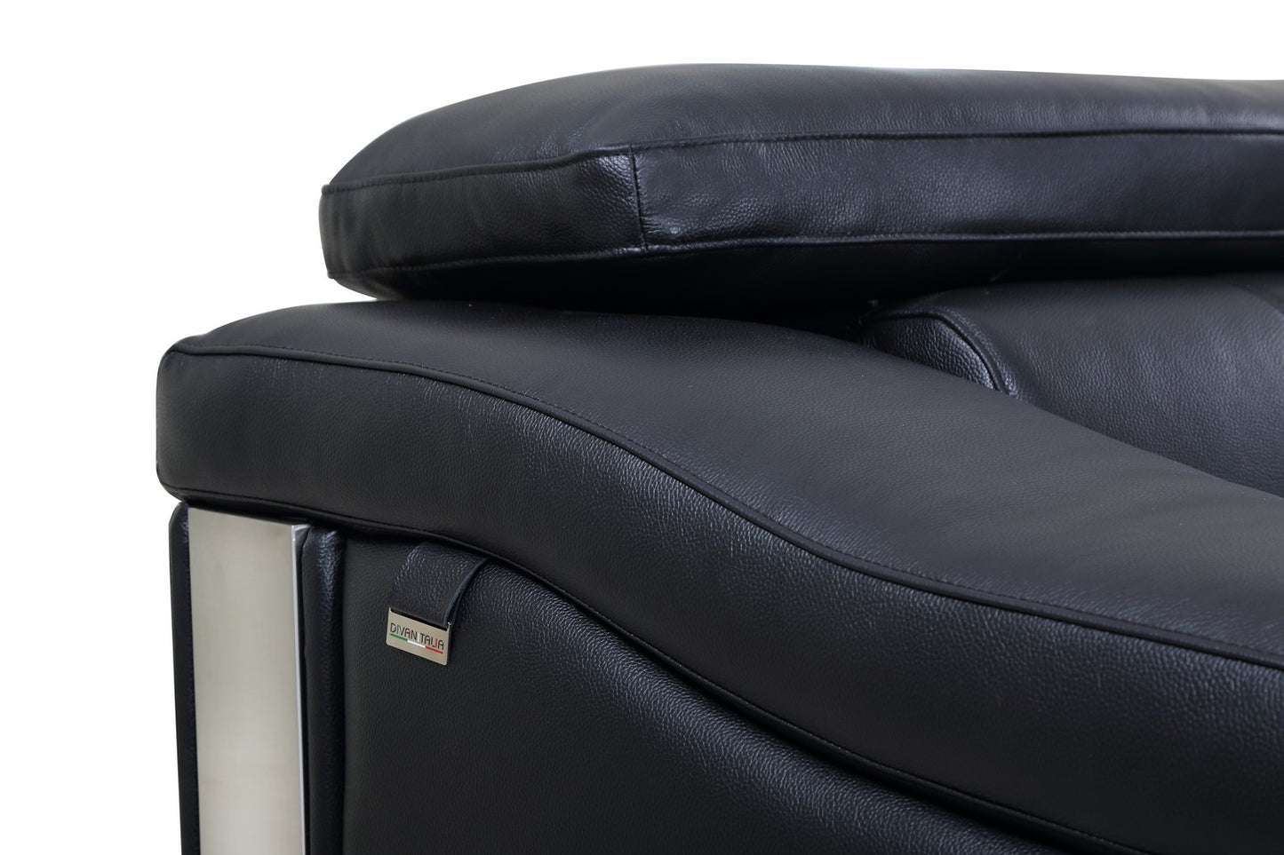 87" Blue Italian Leather Sofa With Silver Legs