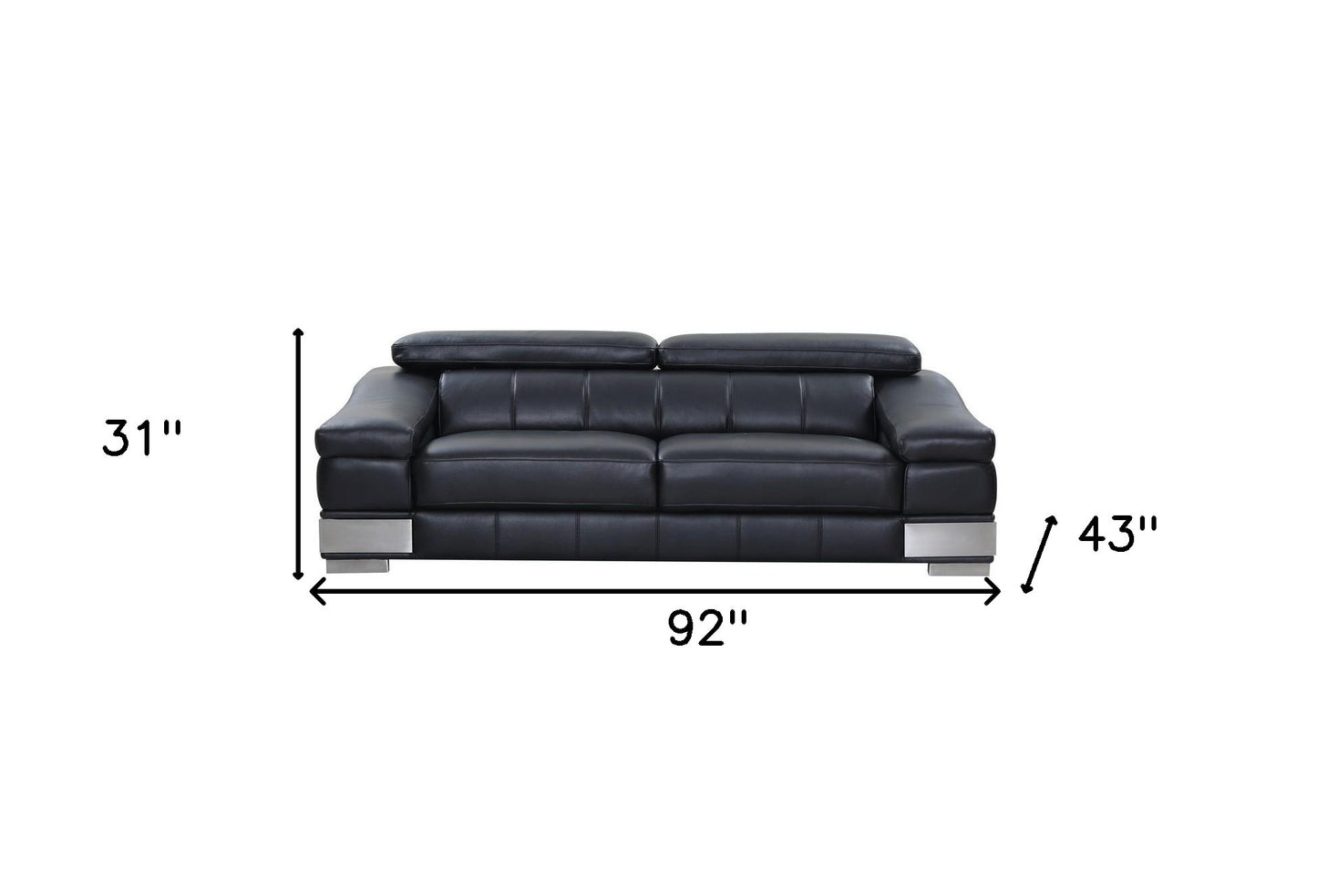 87" Blue Italian Leather Sofa With Silver Legs