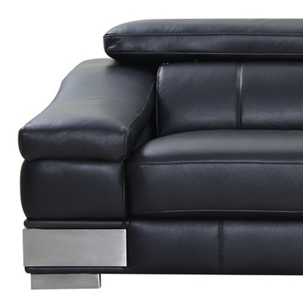 87" Blue Italian Leather Sofa With Silver Legs