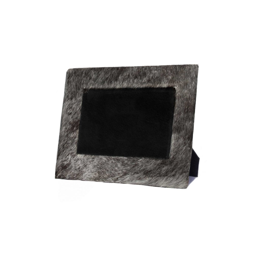 4" x 6" Black Cowhide Picture Frame with Mat