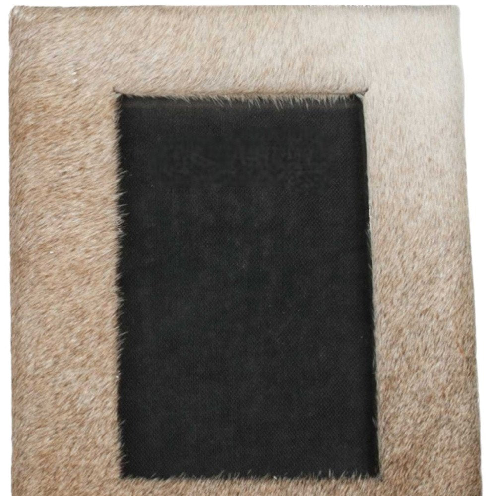 4" x 6" Black Cowhide Picture Frame with Mat