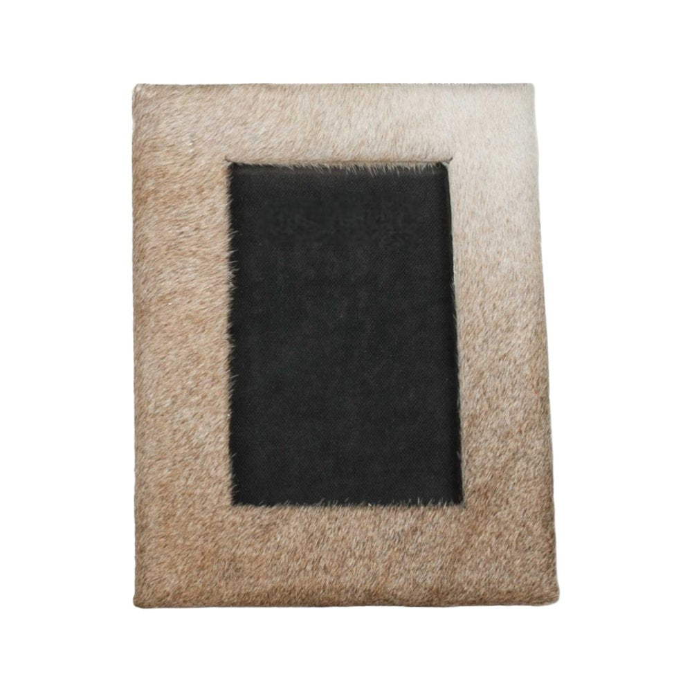 4" x 6" Black Cowhide Picture Frame with Mat