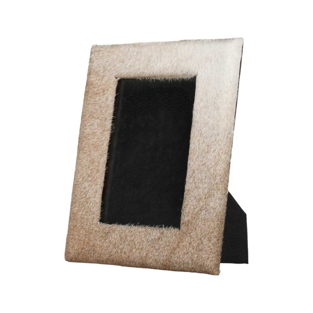 4" x 6" Black Cowhide Picture Frame with Mat