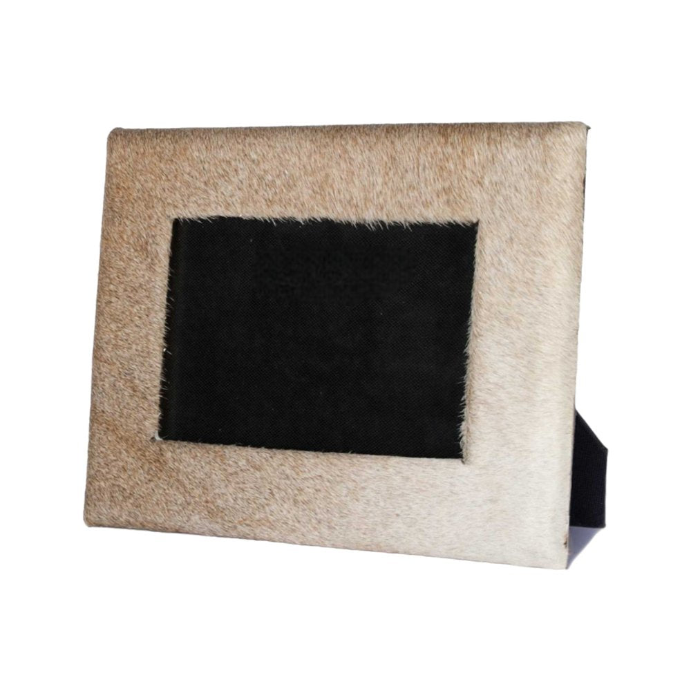 4" x 6" Black Cowhide Picture Frame with Mat