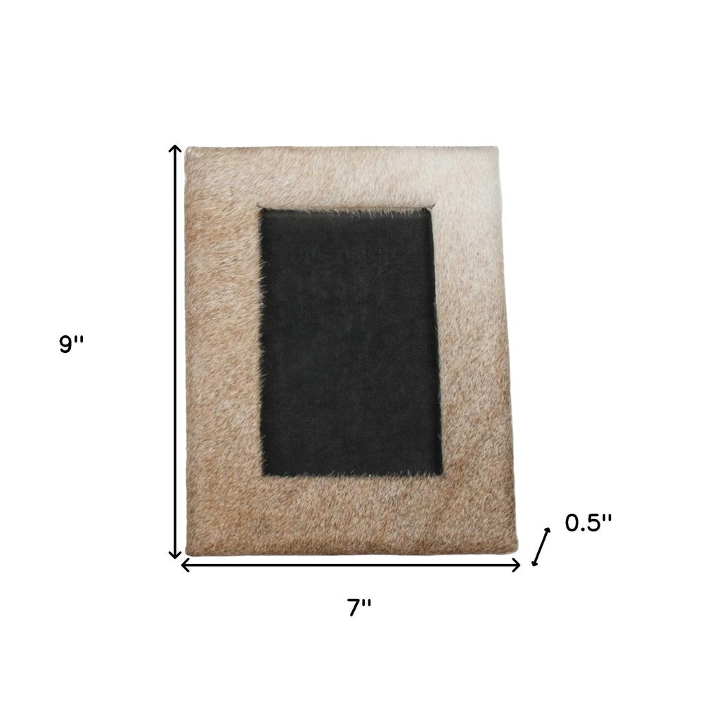 4" x 6" Black Cowhide Picture Frame with Mat