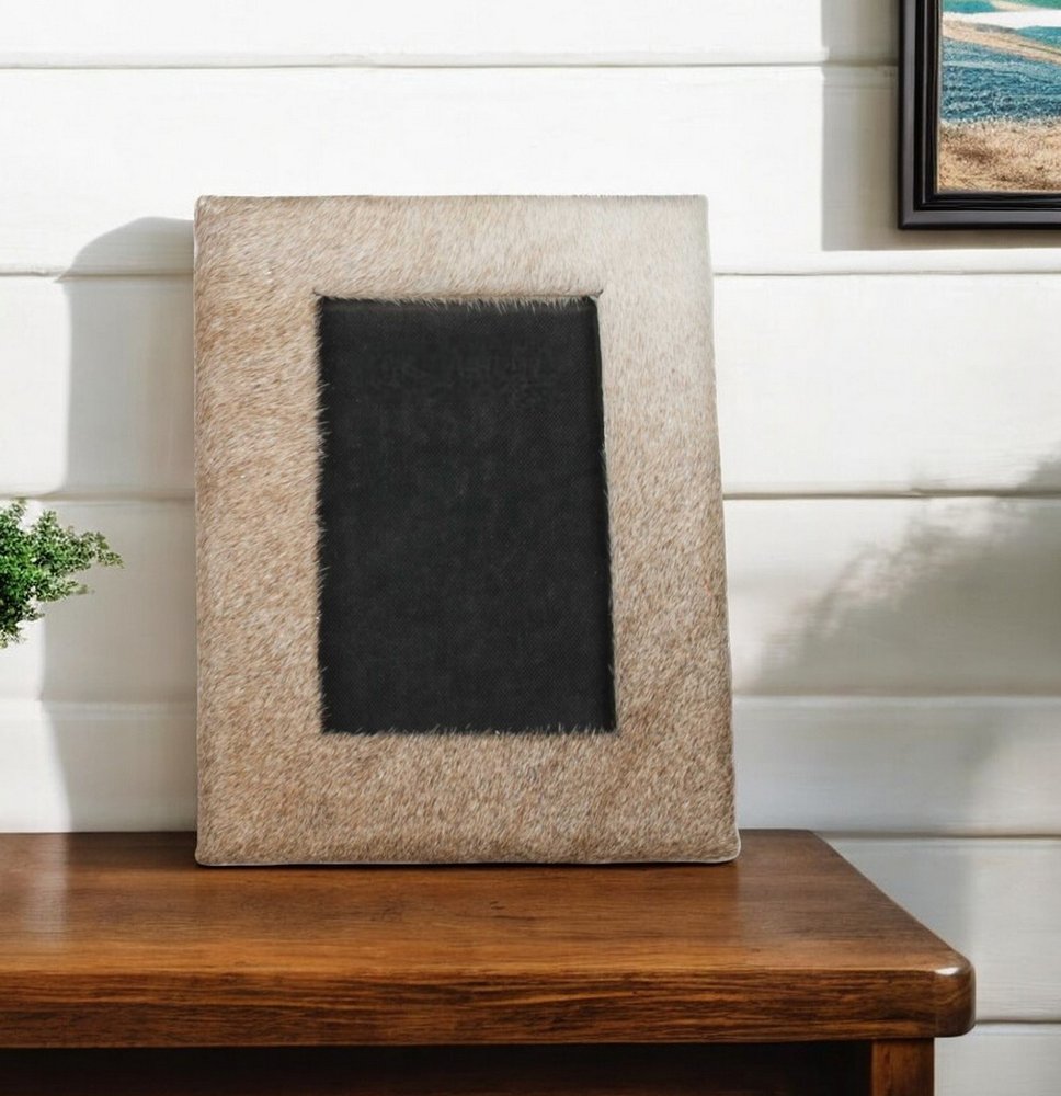 4" x 6" Black Cowhide Picture Frame with Mat