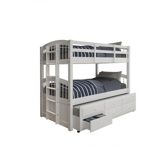 Litera blanca de madera maciza con cama nido y espacio de almacenamiento