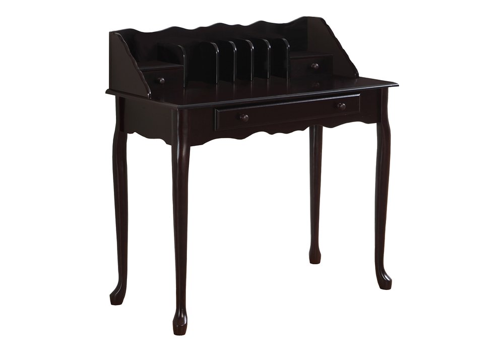Escritorio para computadora de madera maciza marrón oscuro de 18" con tres cajones