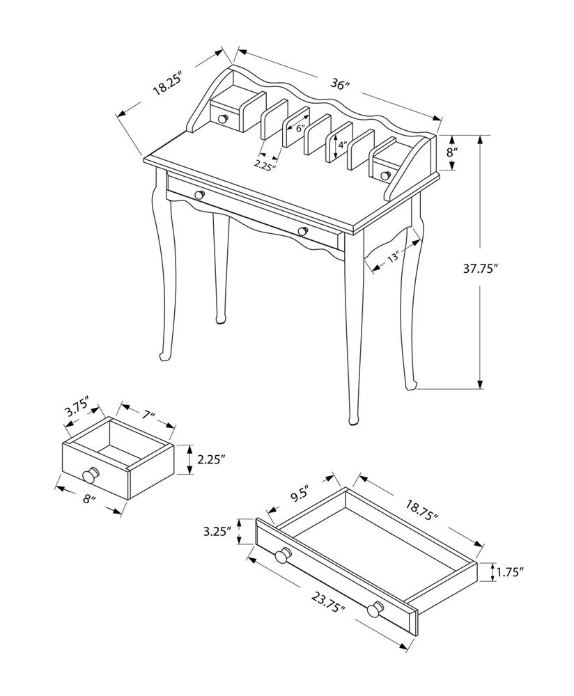 Escritorio para computadora de madera maciza marrón oscuro de 18" con tres cajones