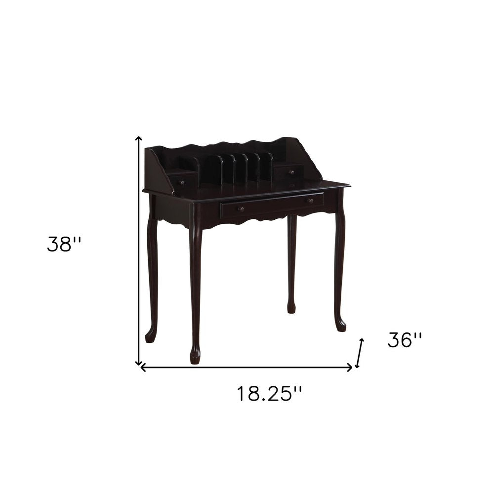Escritorio para computadora de madera maciza marrón oscuro de 18" con tres cajones