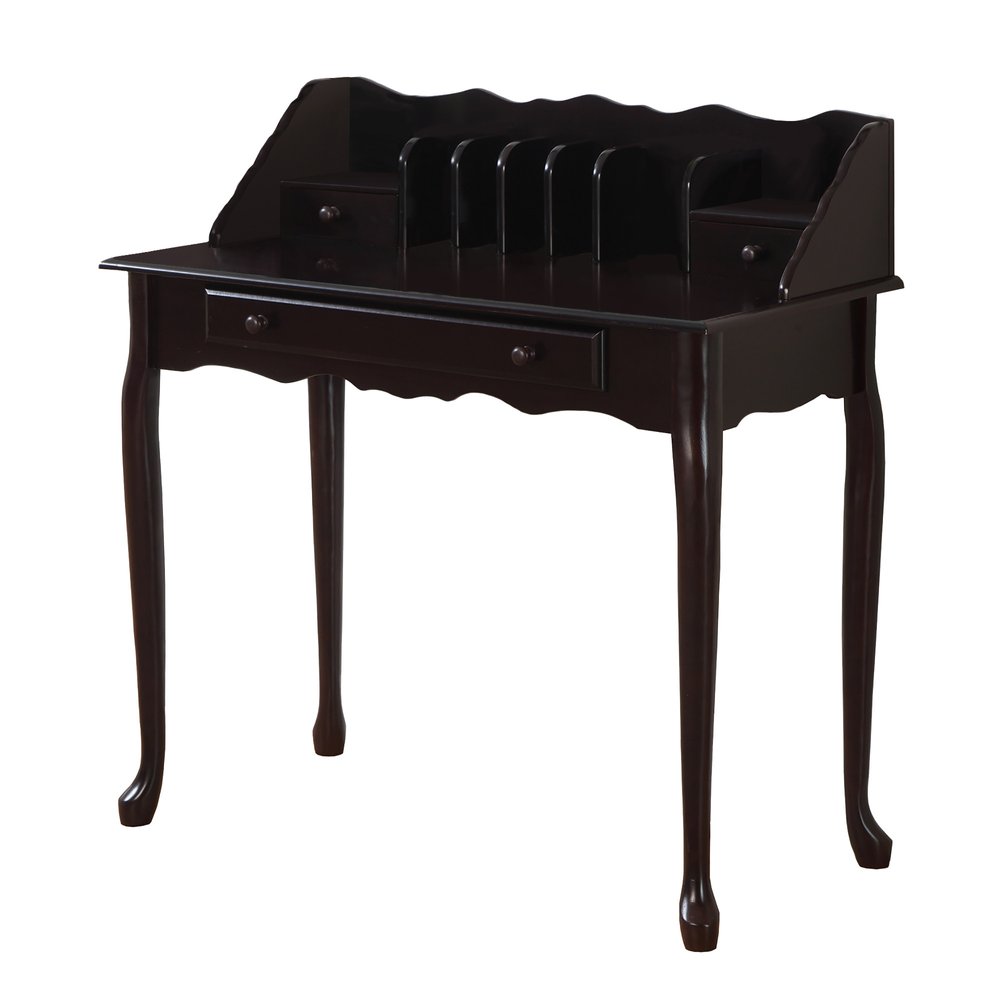 Escritorio para computadora de madera maciza marrón oscuro de 18" con tres cajones