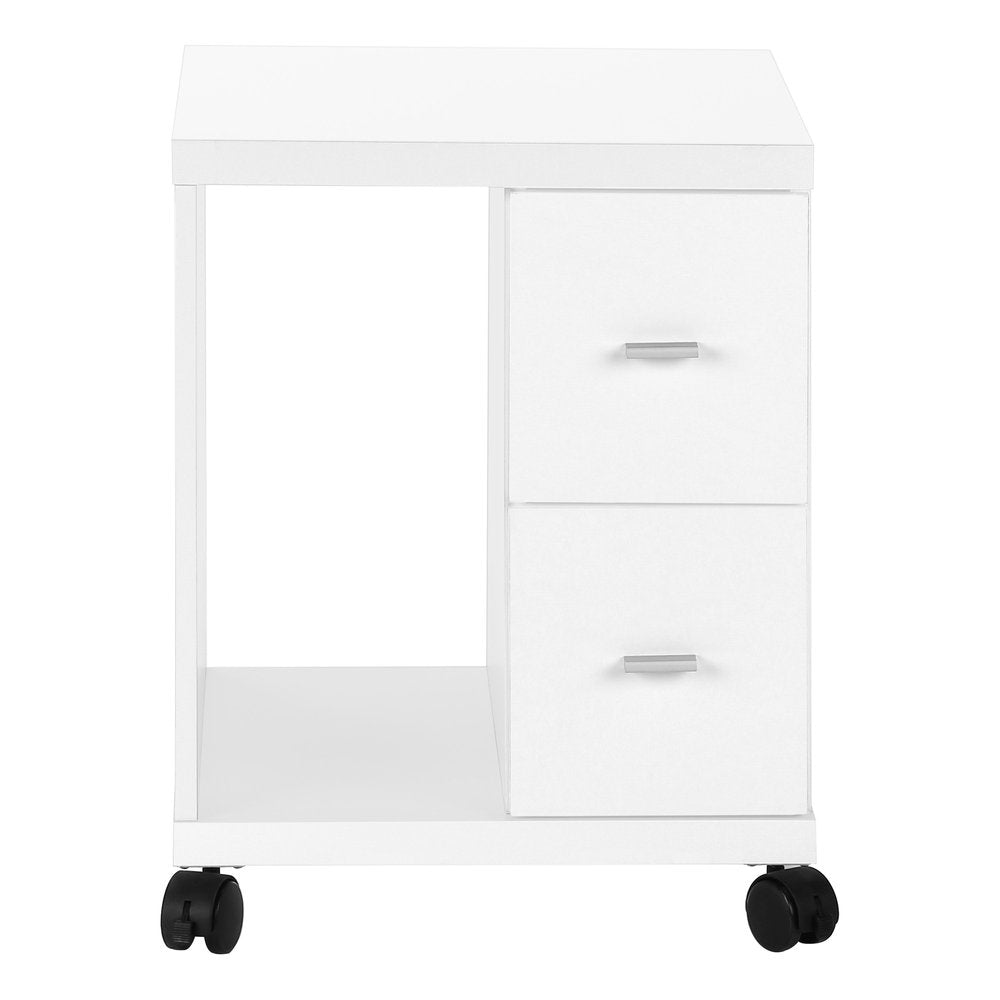 Gabinete de oficina de tablero de partículas blanco, con núcleo hueco y dos cajones, de 45 x 45 x 58 cm