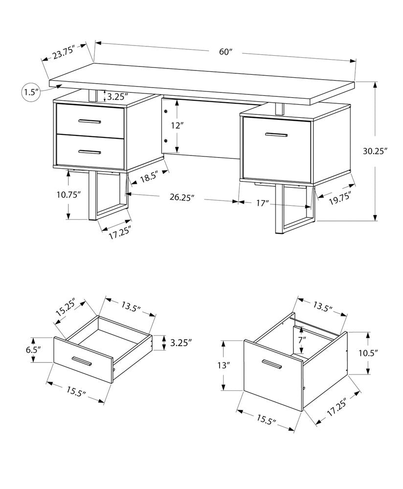 Escritorio para computadora de 24" marrón y plateado con tres cajones