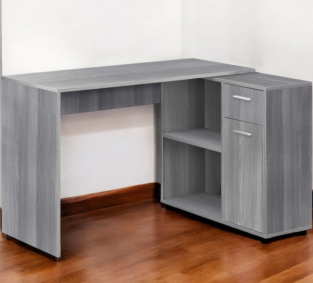 Escritorio para computadora en forma de L de 34" con dos cajones, color gris