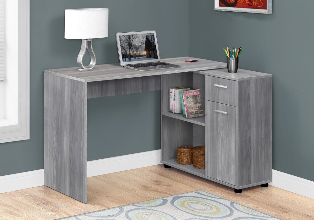 Escritorio para computadora en forma de L de 34" con dos cajones, color gris
