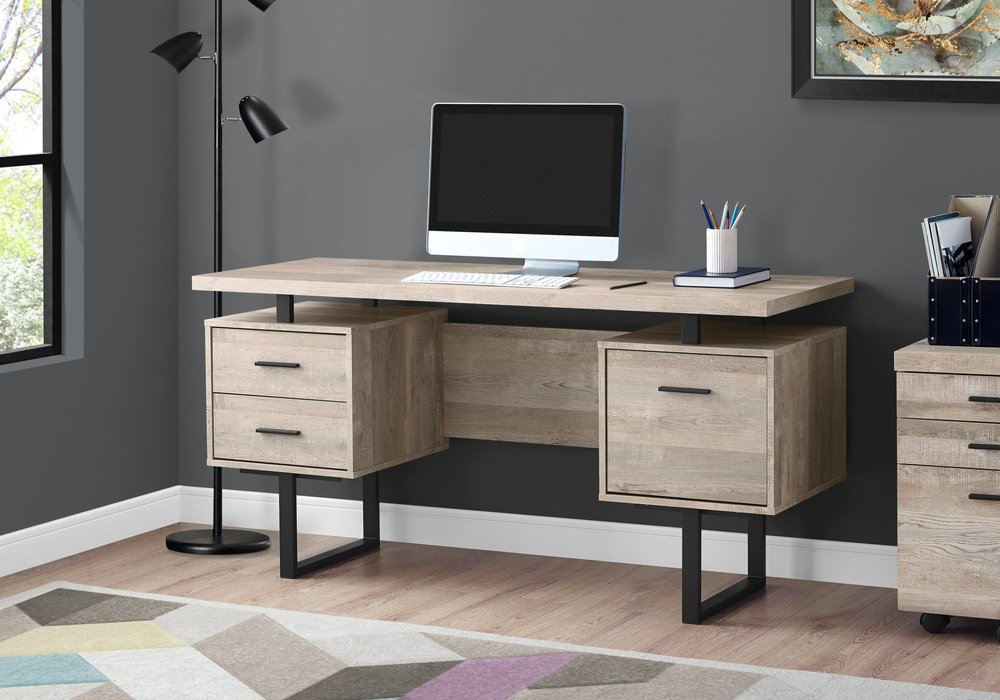 24" Gray and Black Computer Desk With Three Drawers