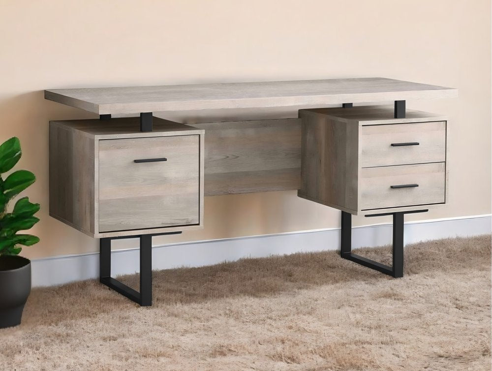 24" Gray and Black Computer Desk With Three Drawers