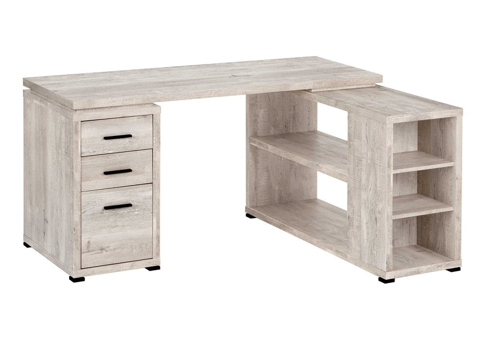 47" Taupe L Shape Computer Desk With Three Drawers