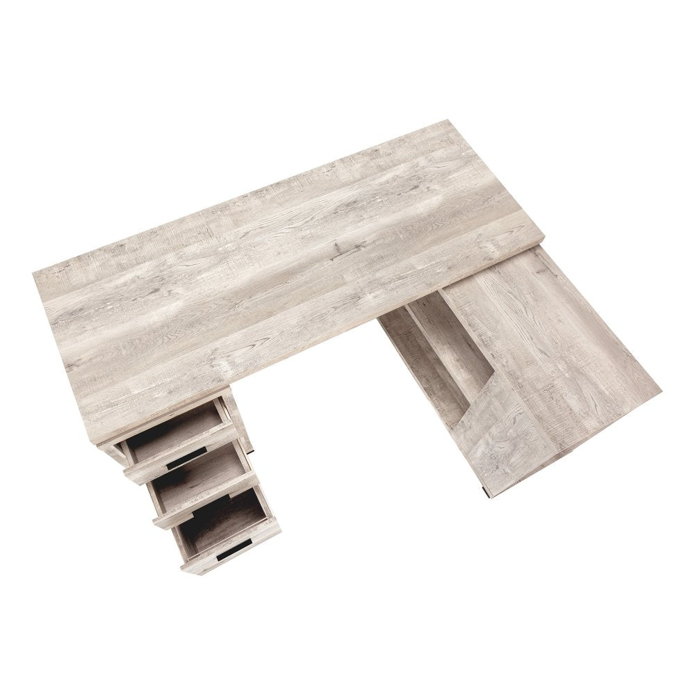 47" Taupe L Shape Computer Desk With Three Drawers