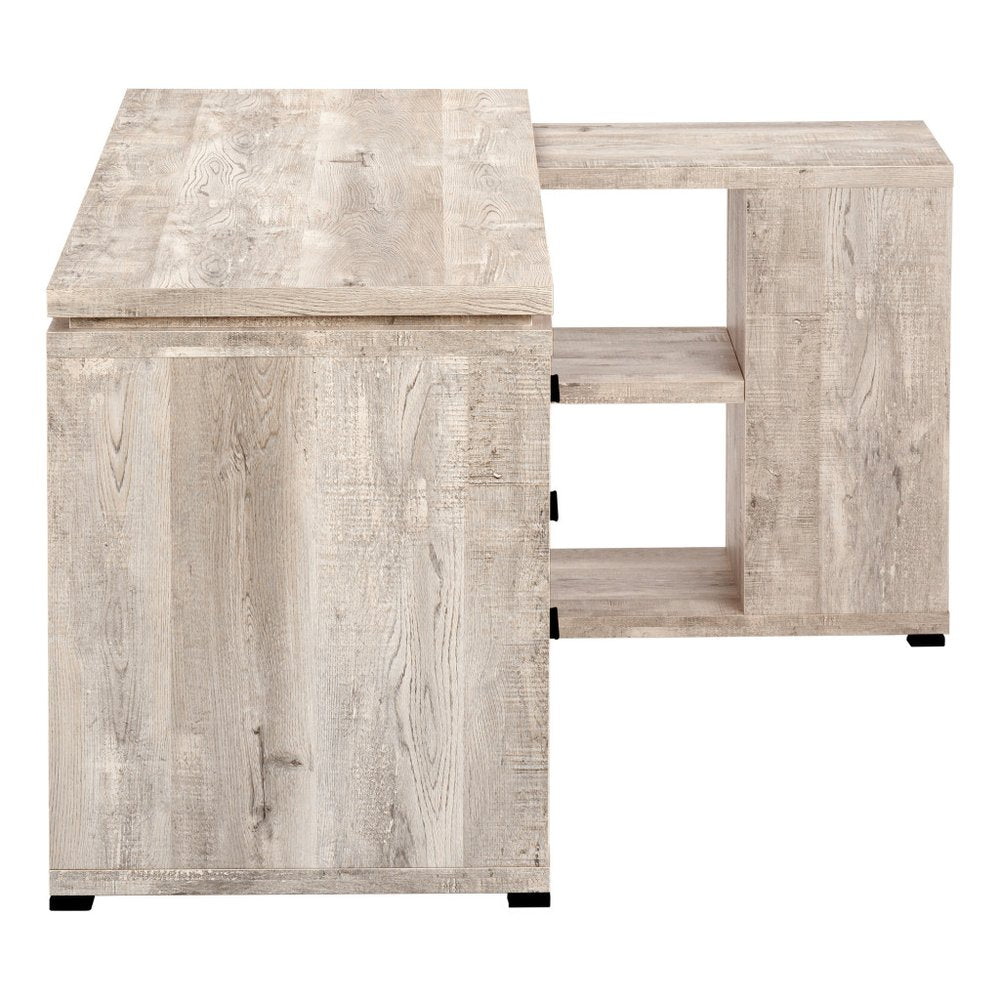 47" Taupe L Shape Computer Desk With Three Drawers